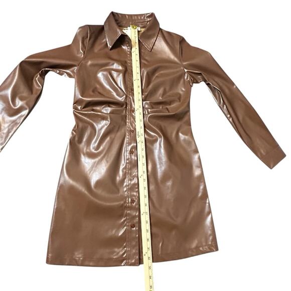 🆕 &merci Vegan Leather Mini Dress Caramel Brown Long Sleeves NWT Size M - Picture 7 of 12